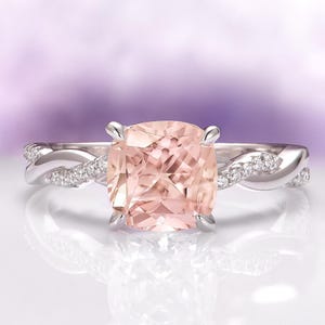 Morganite Engagement Ring in 925 Sterling Silver- Twisted Vine Blush Pink Morganite Dainty Promise Ring Anniversary or Birthday Gift For Her