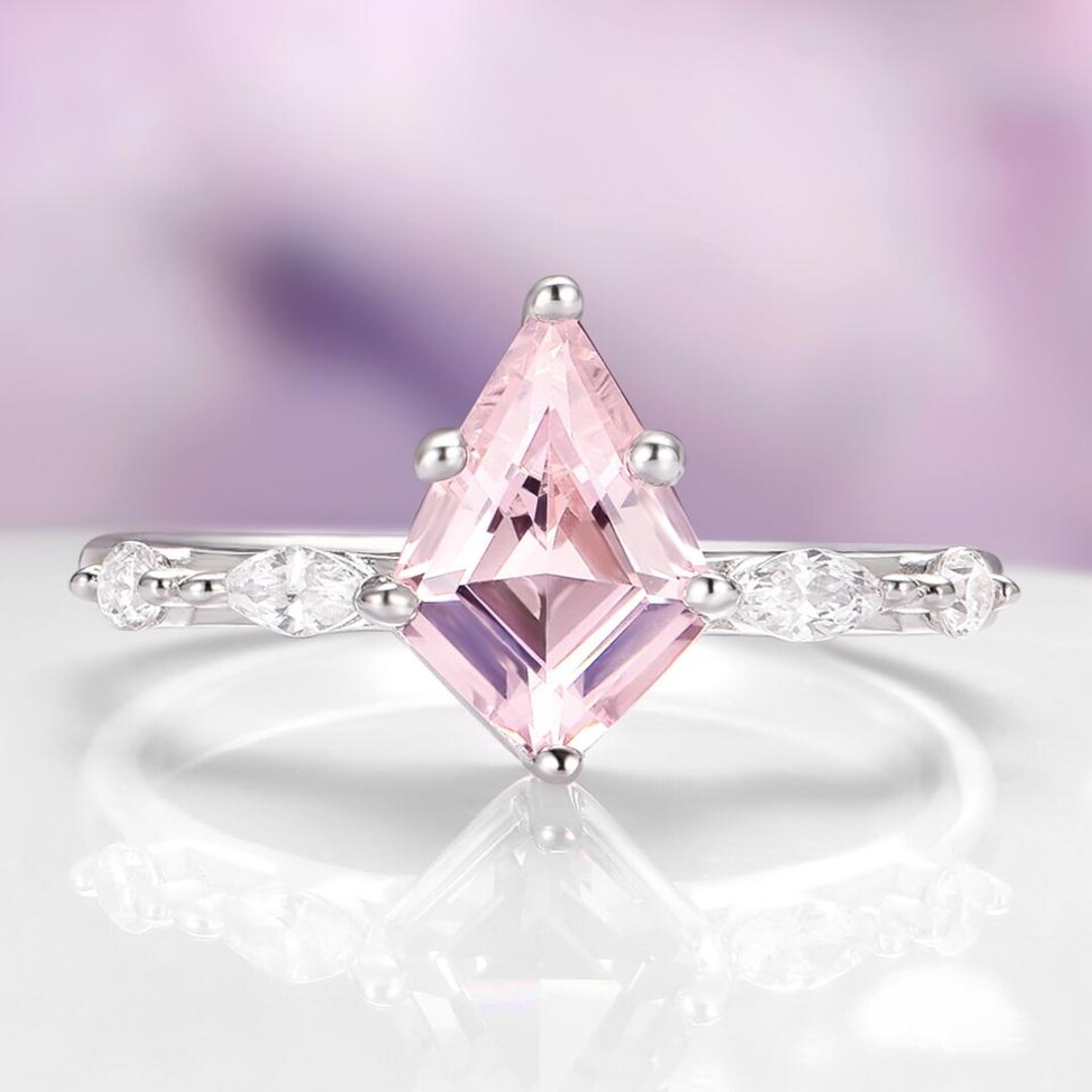 Kite Cut Morganite Engagement Ring, Sterling Silver, 7x10 Pink ...