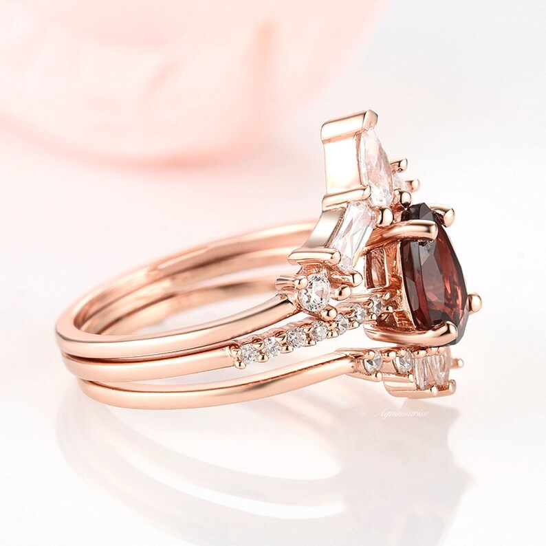 Natural Garnet Ring Set Red Garnet Engagement Ring Sets for Woman ...