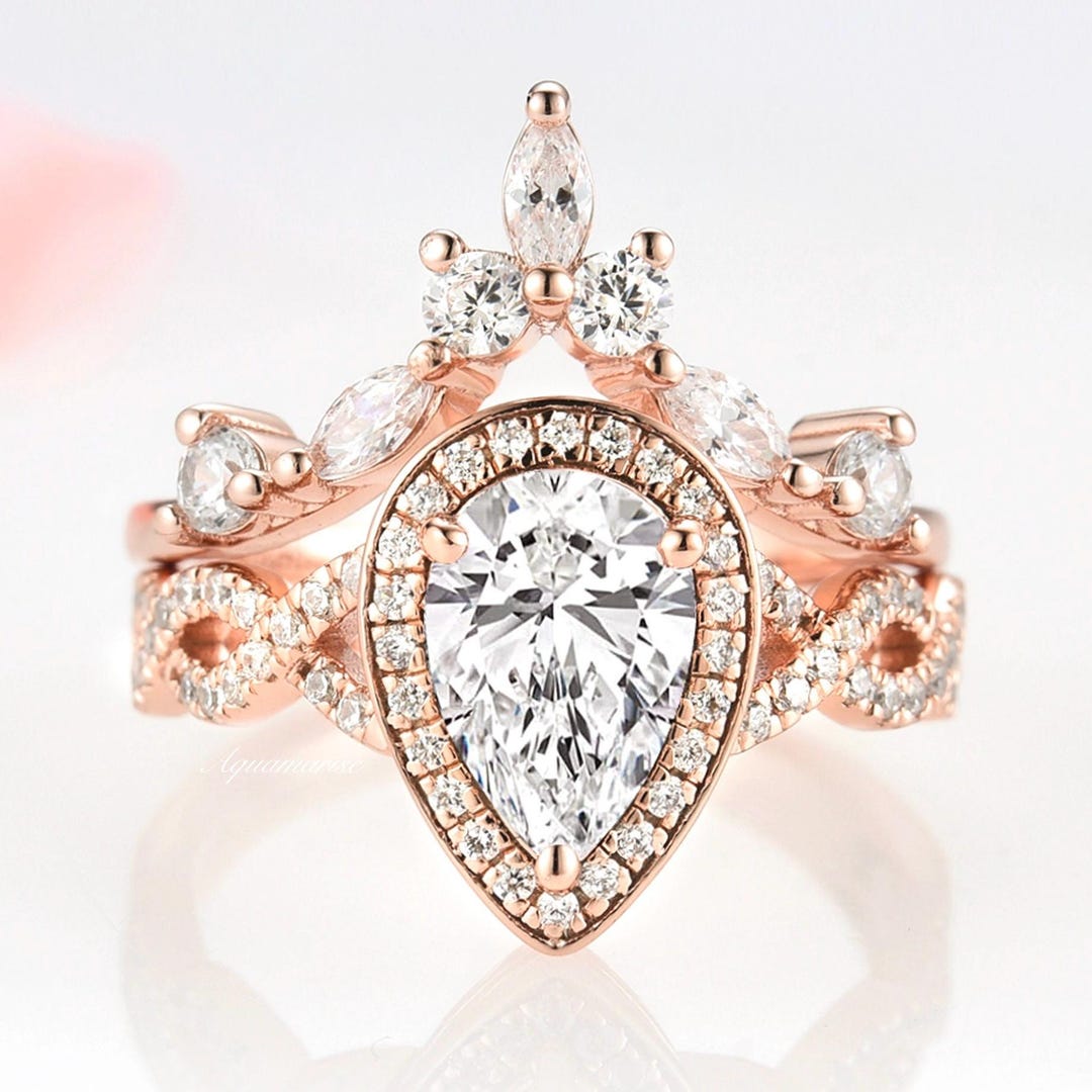 Very Rings Diamond Engagement Rings for Women- Teardrop Bridal Ring Sets- Twisted ...