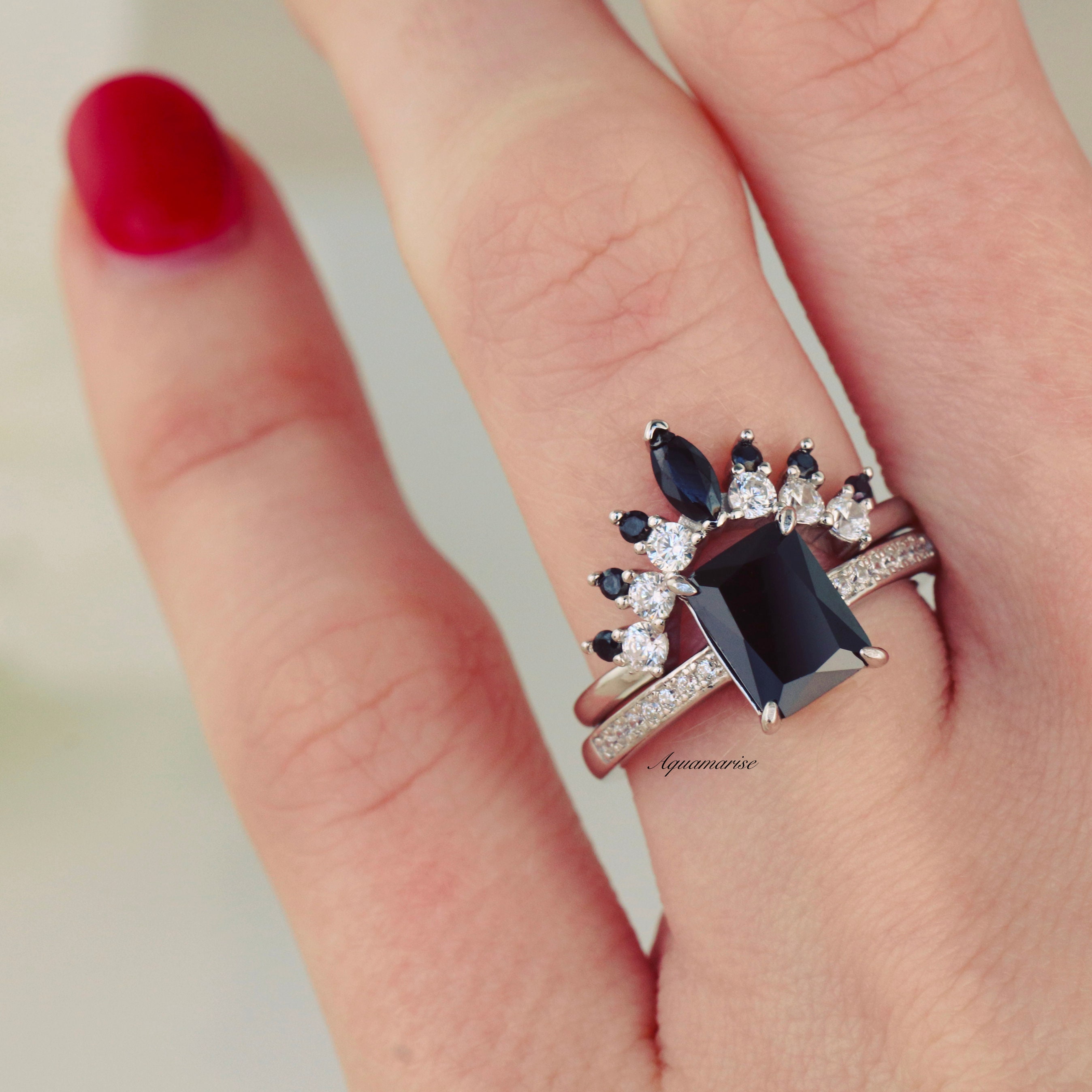 Black Diamond Wedding Band Sterling Silver Band Curved Etsy