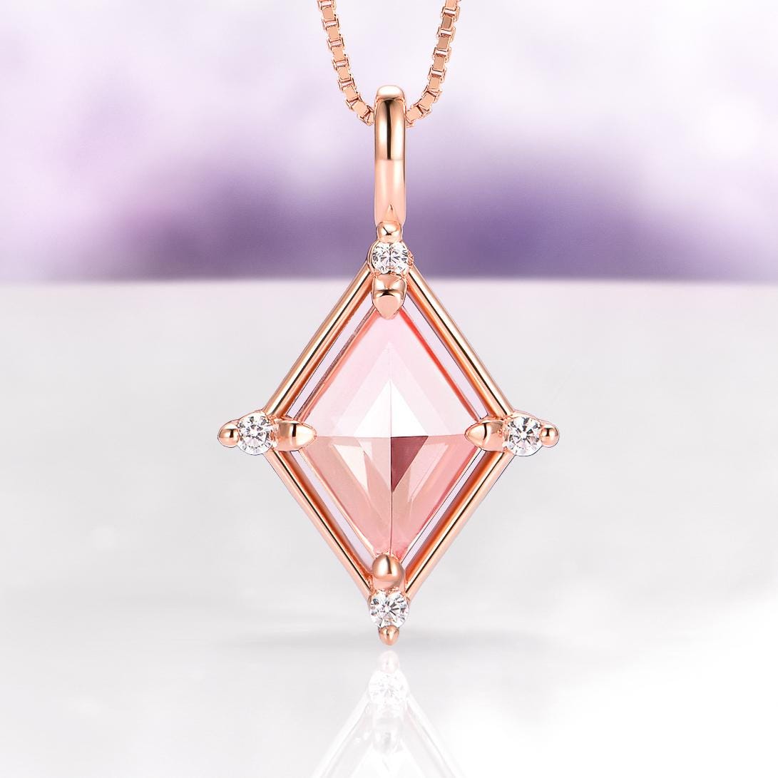 Kite Morganite Necklace in 14K Rose Gold Vermeil- Blush Pink Unique Minimalist Pendant Womens Birthstone Jewelry Anniversary Gift For Her