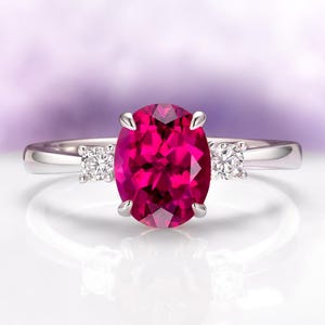 Oval Ruby Engagement Ring in 925 Sterling Silver- Oval Cut Dainty Red Promise Ring- July Birthstone Ring Anniversary Birthday Gift For Her