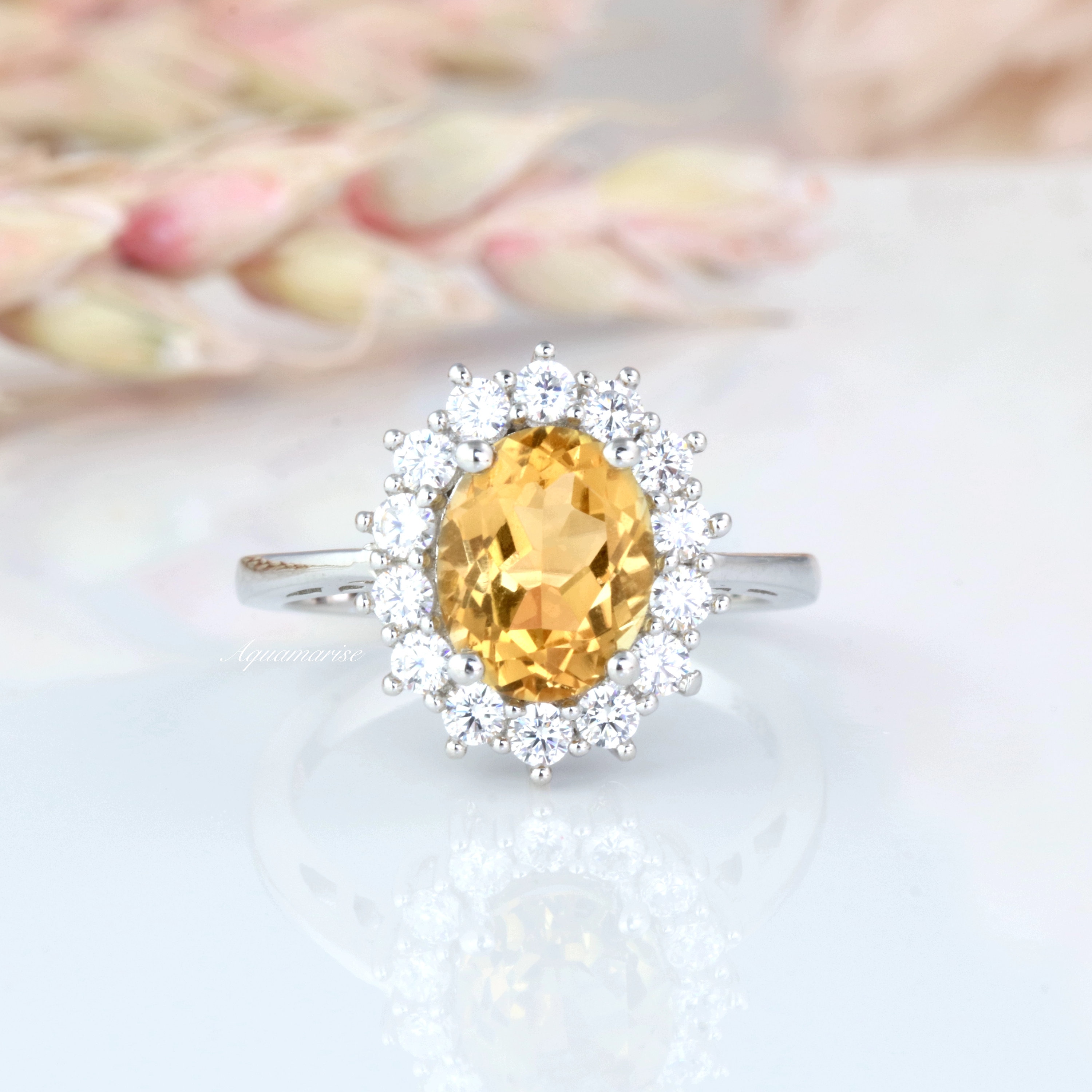 Natural Citrine Ring 925 Sterling Silver Ring Solitaire Ring November Birthstone  14K Yellow Gold Vermeil Wedding Gift Gift For Wife