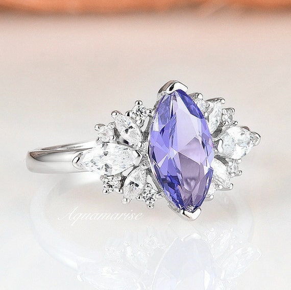 Sterling Silver Diamond And Marquise Cut Tanzanite Ring Sterling Silver Diamond And Marquise Cut Tanzanite Ring