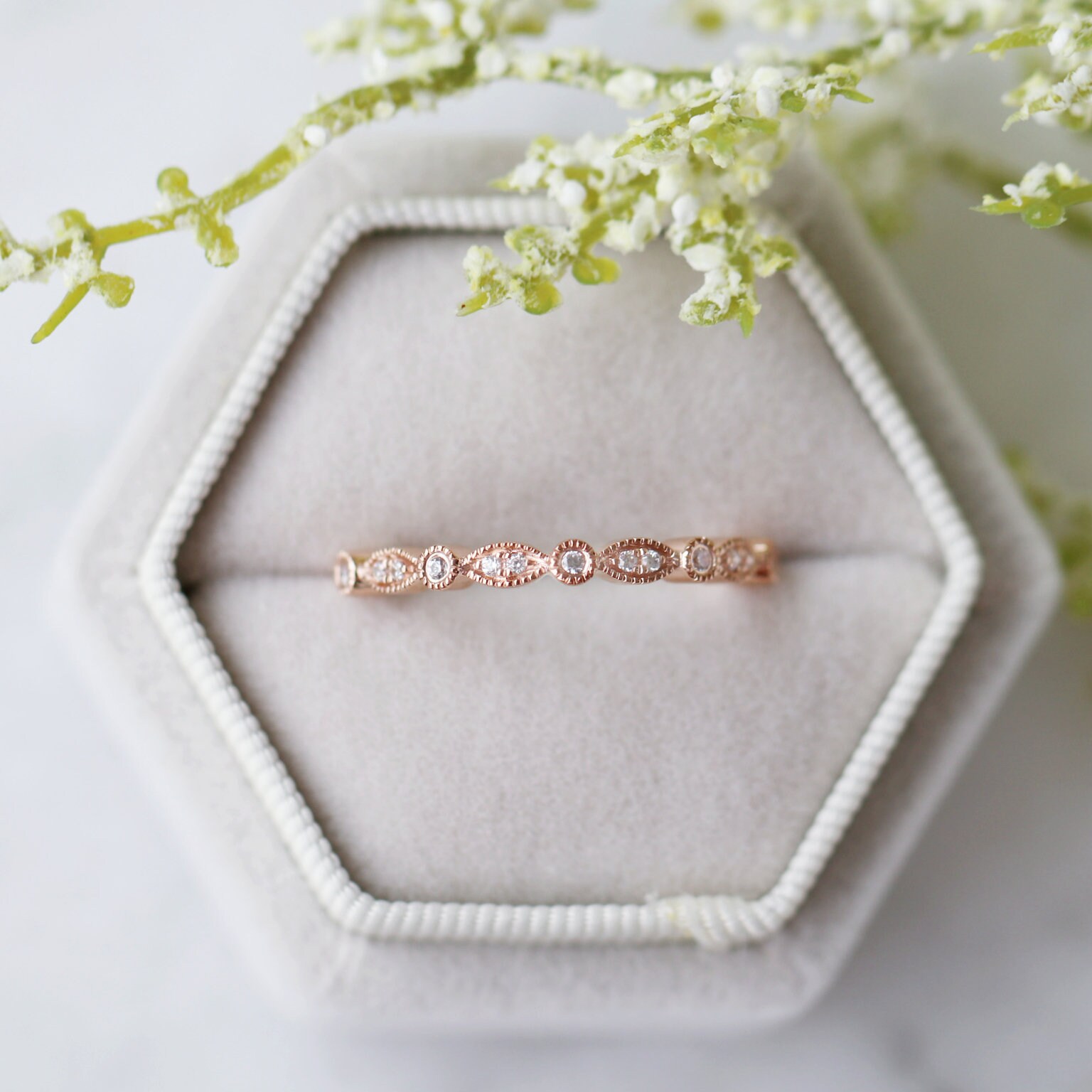 Vintage Diamond Wedding Band 14K Rose Gold Vermeil Engagement Ring For Women Dainty Promise Ring Art Deco Anniversary Birthday Gift For Her Etsy