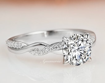 Natural White Sapphire Ring- Sterling Silver Diamond Engagement Ring For Women- Twisted Vine Promise Ring September Birthstone- Gift For Her