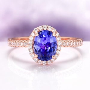 Oval Tanzanite Ring in 14K Rose Gold Vermeil- Unique Engagement or Promise Ring  December Birthstone Jewelry- Anniversary Gift For Her
