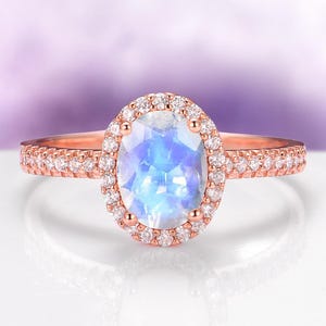 Natural Moonstone Engagement Ring in 14K Rose Gold Vermeil- Dainty Raw Gemstone Promise Ring- June Birthstone- Anniversary Gift For Her