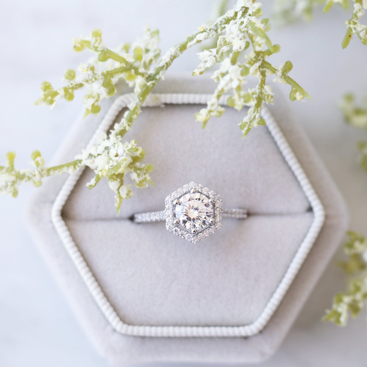14K Solid White Gold Diamond Ring Moissanite Engagement Ring | Etsy
