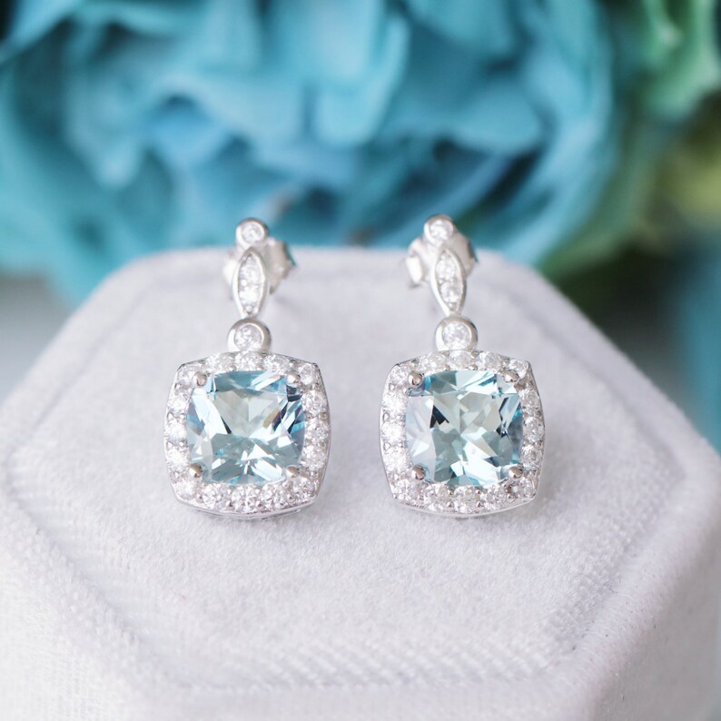 Aquamarine Jewelry Set Gift For Her Elegant Designer Jewelry March Birthstone Sterling Silver Jewelry Set Ring Pendant Earrings