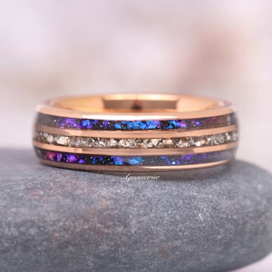 Orion Nebula & Crushed Diamond Men&#39;s Wedding Band- Galaxy Crushed Fire Opal Tungsten- Outer Space Ring-Unisex 6MM Wedding Band- Promise Ring
