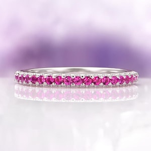 Ruby Wedding Band in 925 Sterling Silver- 2mm July Birthstone Minimalist Wedding Band- Stackable Ring Anniversary or Birthday Gift For Her