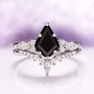 Skye Black Onyx Ring Set in Sterling Silver Kite Black Diamond Unique Engagement Ring- Black Promise Ring- Anniversary Birthday Gift For Her