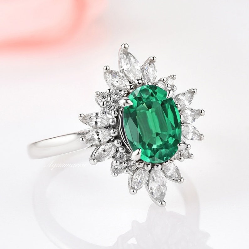 Aurora Emerald Ring Sterling Silver Ring Genuine Emerald Engagement Promise Ring May Birthstone Anniversary Birthday Gift For Her image 2