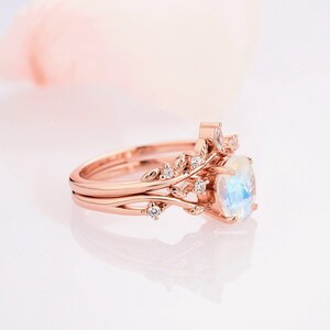 Natural Moonstone and Zircon 18K Rose Gold-Plated Two-Piece Ring Set main image 0