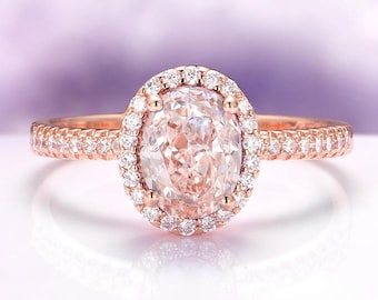 Oval Peachy Pink Morganite Halo Ring – Rose Gold Vermeil