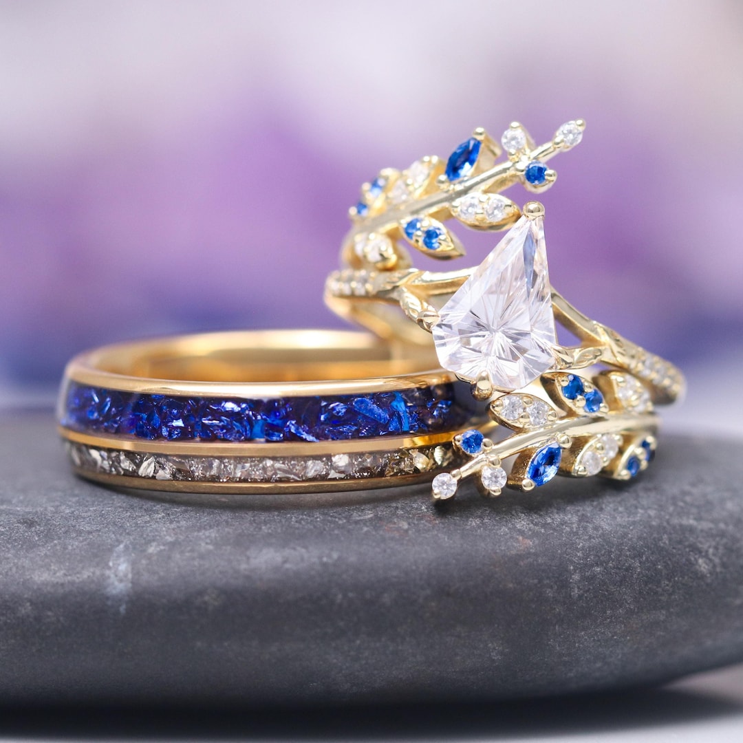 Blue Sapphire & Diamond (CZ) Couples Ring Set- His and Hers Rings ...