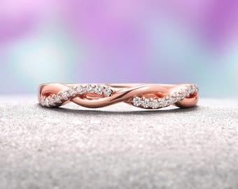 Petite Twisted Vine Diamond Wedding Band in 14K Solid Rose Gold - Dainty Custom Ring - Infinity Matching Band For Women- Bridal Gift for Her