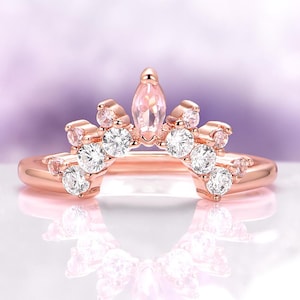 Rose Gold Morganite Curved Wedding Band – 14K Vermeil Arc Ring – Matching Bridal Band – Stacking & Layering Ring- Blush Pink Matching Ring