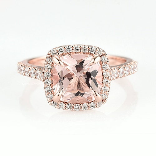 14K Solid Rose Gold Morganite Engagement Ring vintage - Etsy