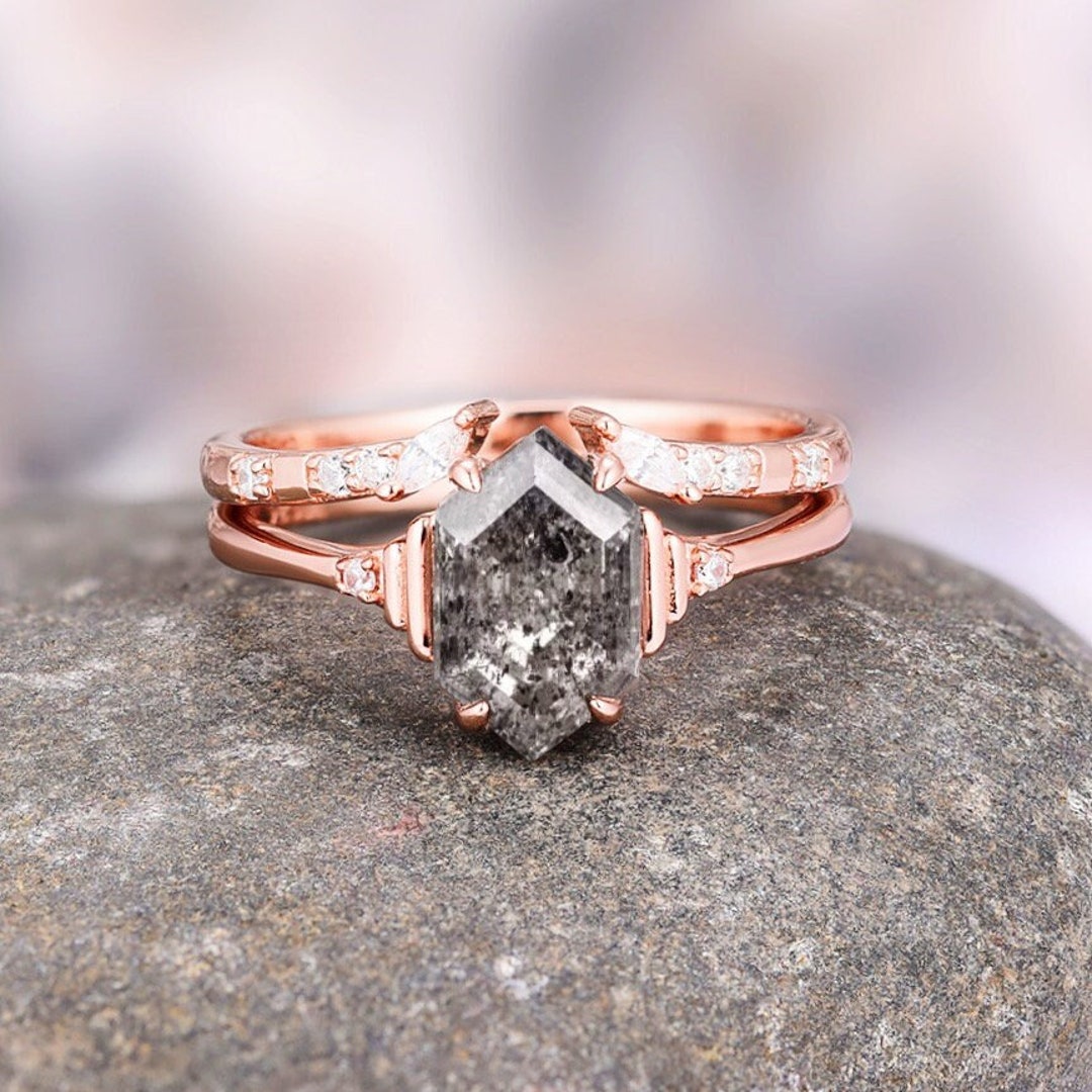 Bague diamant sel brut et poivre galaxie pour femme Bague de fiançailles diamant Herkimer