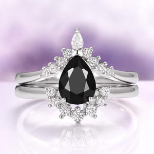 Black Onyx Ring Set in 925 Sterling Silver- Unique Teardrop Black Diamond Engagement Ring- Promise Ring- Anniversary Birthday Gift For Her