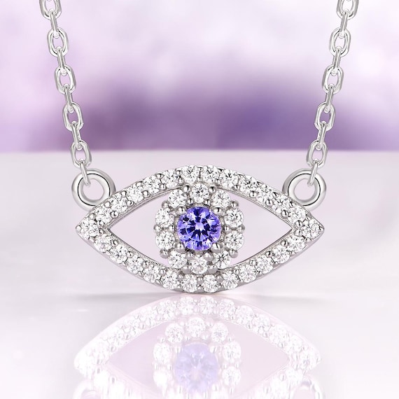 MHT evil eye k22 タンザナイト　チャーム Evil Eye Tanzanite Necklace in 925 Sterling Silver- December