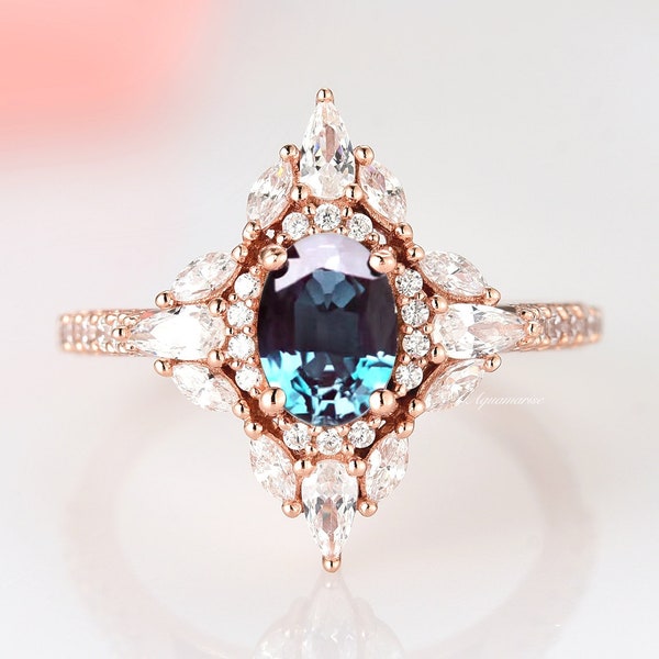 Stella Alexandrite Ring- 14K Rose Gold Vermeil- North Star Engagement Ring- Promise Ring- Color Changing Stone- June Birthstone Gift For Her