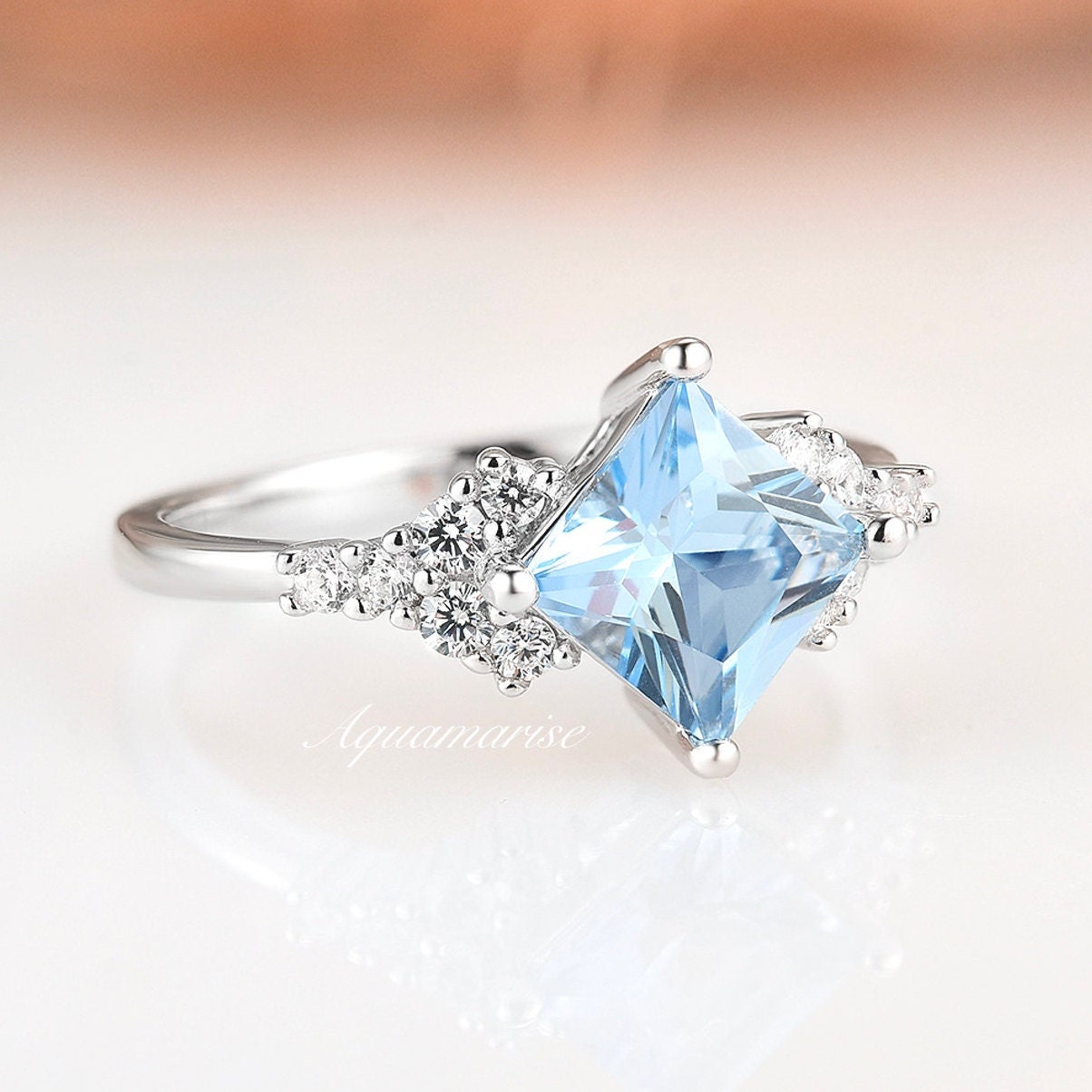 Princess Cut Aquamarine Ring 925 Sterling Silver Ring - Etsy