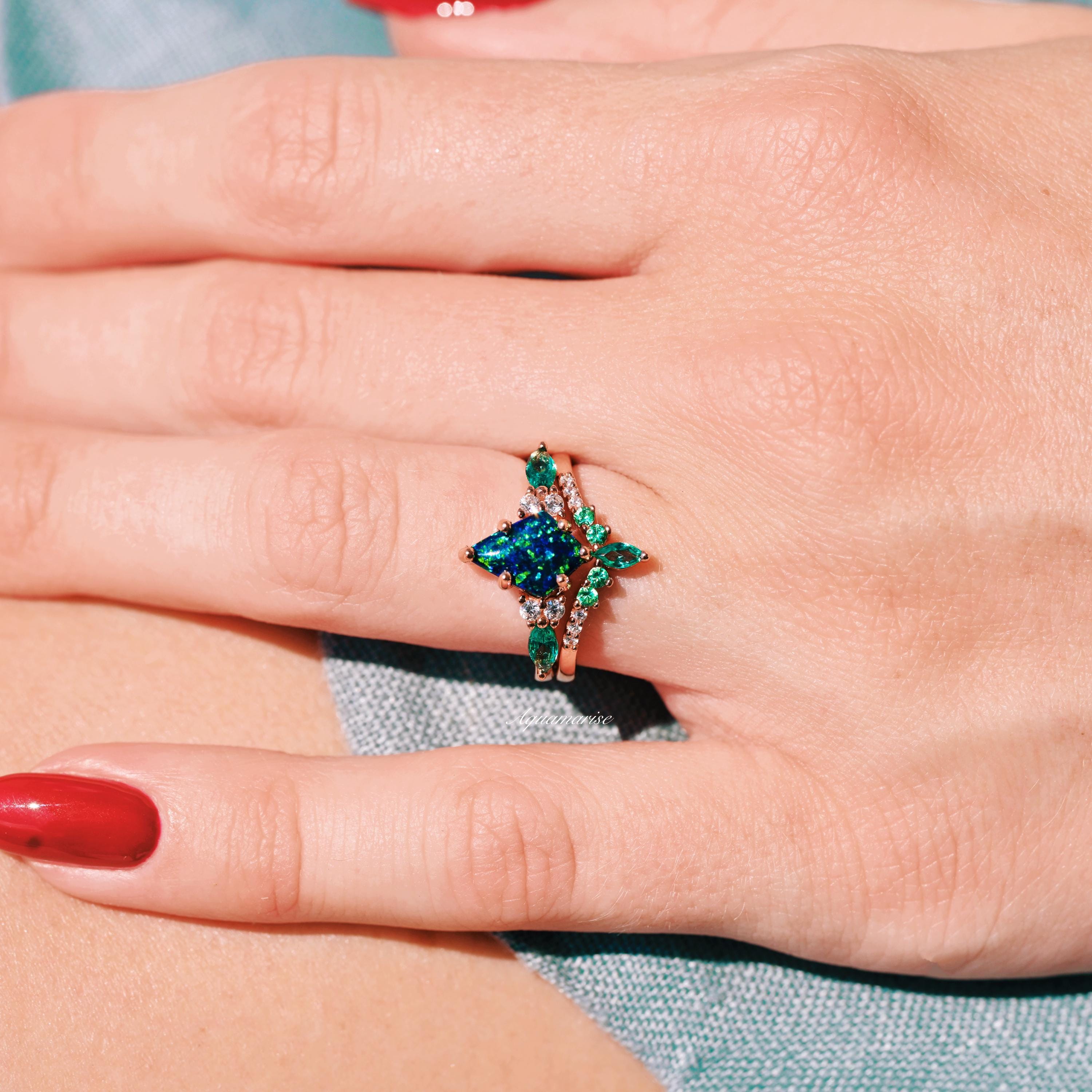 Skye Peacock Opal Couples Ring Set- His and Hers Matching Wedding Skye Peacock Opal Couples Ring Set- His and Hers Matching Wedding