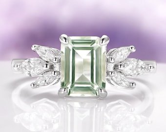 Natural Green Amethyst Ring- 925 Sterling Silver Ring- Amethyst Engagement Ring- Promise Ring- February Birthstone- Anniversary Gift For Her