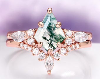 Skye Kite® Green Moss Agate Ring in 14K Rose Gold Vermeil Natural Agate Engagement Ring- Promise Ring Gemstone Anniversary Gift For Her