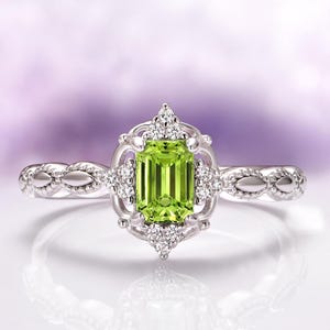 Natural Peridot Ring in 925 Sterling Silver- Vintage Art Deco Unique Engagement or Promise Ring- August Birthstone- Anniversary Gift for Her