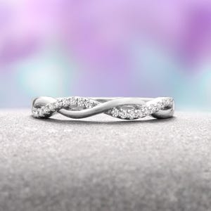 Petite Twisted Vine Diamond Wedding Band in Sterling Silver Engagement Ring for Women Dainty Promise Ring- Anniversary Birthday Gift For Her