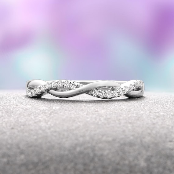 Petite Twisted Vine Diamond Wedding Band in Sterling Silver