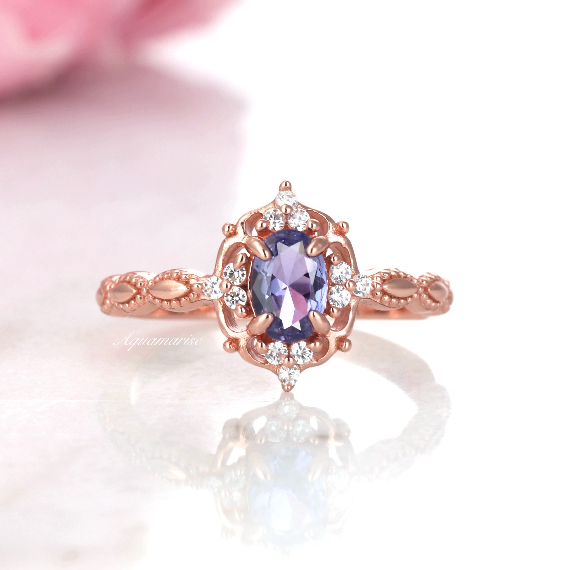 14Kt Rose Gold Plated Tanzanite Oval Cocktail Design Ring 14Kt Rose Gold Plated Tanzanite Oval Cocktail Design Ring