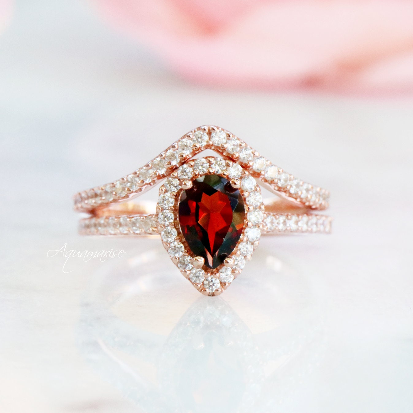 Teardrop Garnet Ring 14K Rose Gold Vermeil Ring Garnet - Etsy