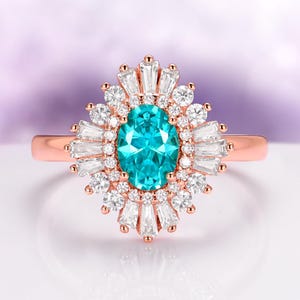 Paraiba Tourmaline Engagement Ring in 14K Rose Gold Vermeil- YAG Paraiba Art Deco Promise Ring October Birthstone- Anniversary Gift For Her