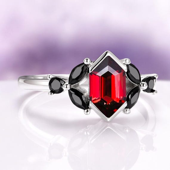 Dragon Red Garnet Couples Ring Set- His and Hers Matching Wedding