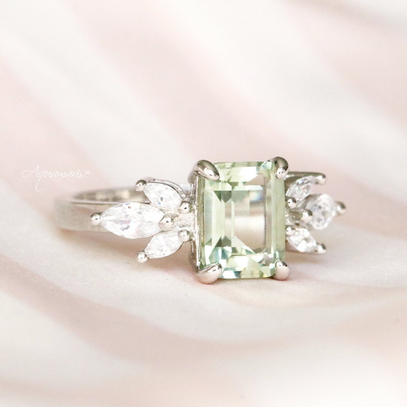 February Birthstone Sterling Silver Ring Eva Natural Green Amethyst Ring Anniversary Gift For Her Promise Ring Amethyst Engagement Ring