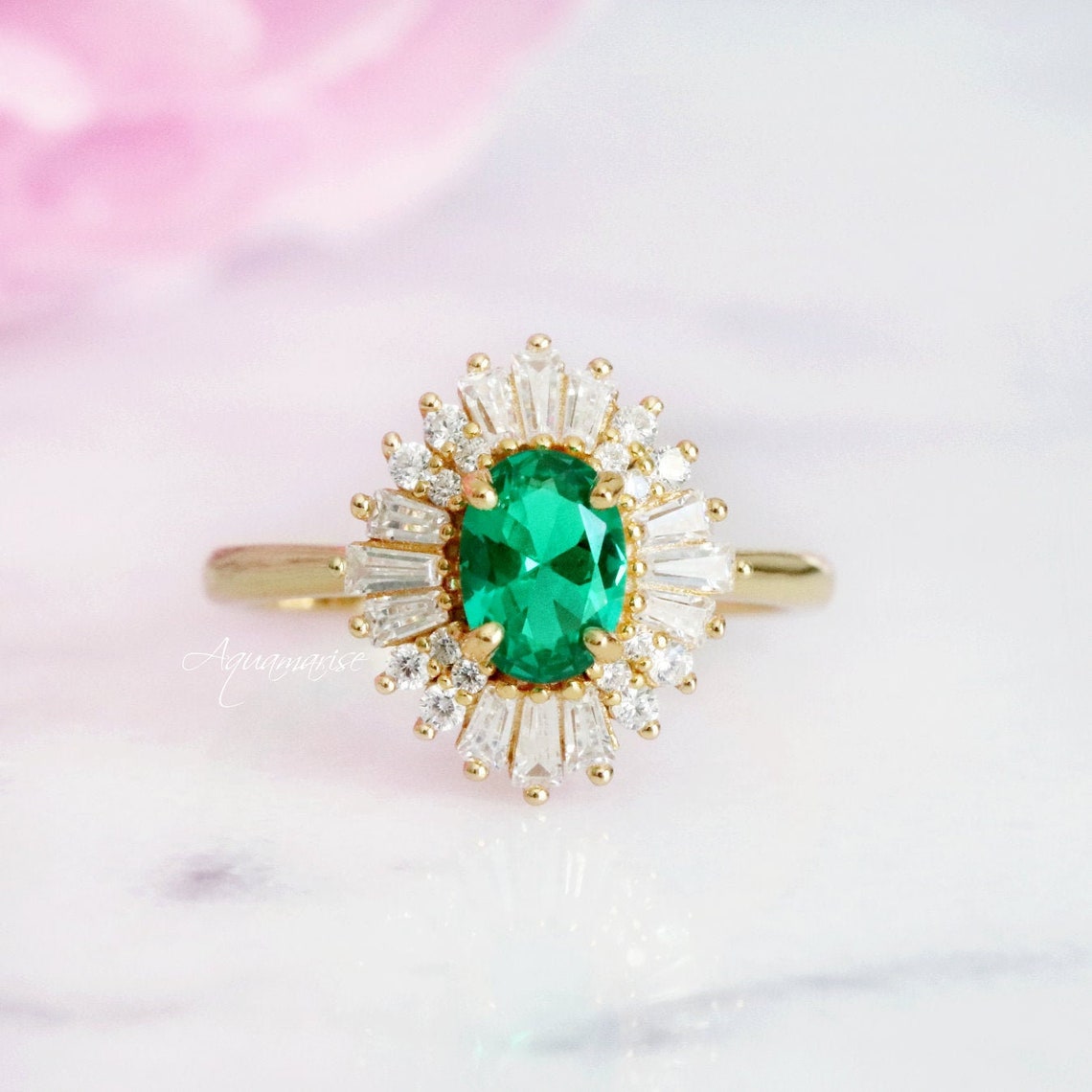 Victoria Emerald Ring 14K Gold Vermeil Ring Art Deco Emerald | Etsy