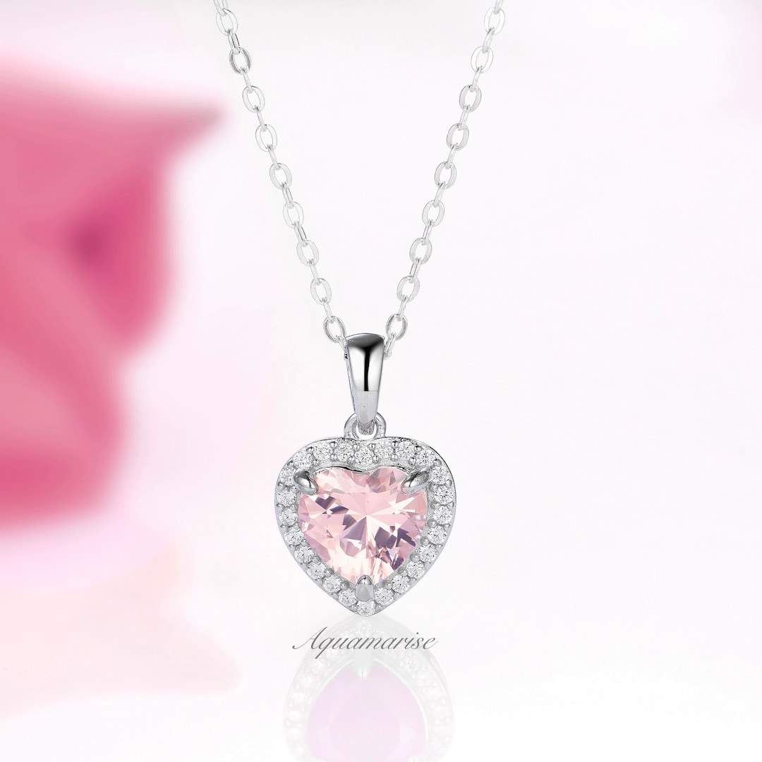 Heart Morganite Necklace Sterling Silver Necklace-pink Gemstone Heart ...