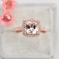 Cushion Cut Morganite Ring- 14K Rose Gold Vermeil Morganite Engagement Ring- Promise Ring-Pink Gemstone- Anniversary Birthday Gift For Her