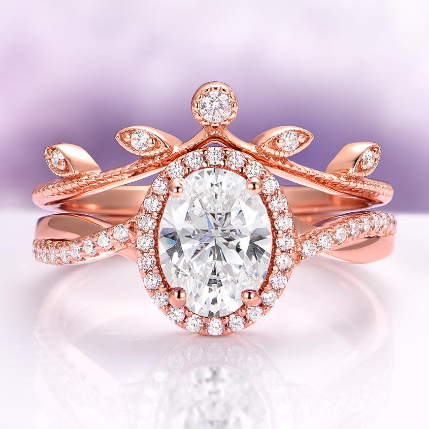 White Sapphire Leaf Ring Set in 14K Rose Gold Vermeil- Diamond Engagement Ring Twisted Vine Dainty Promise Ring Anniversary Gift For Her
