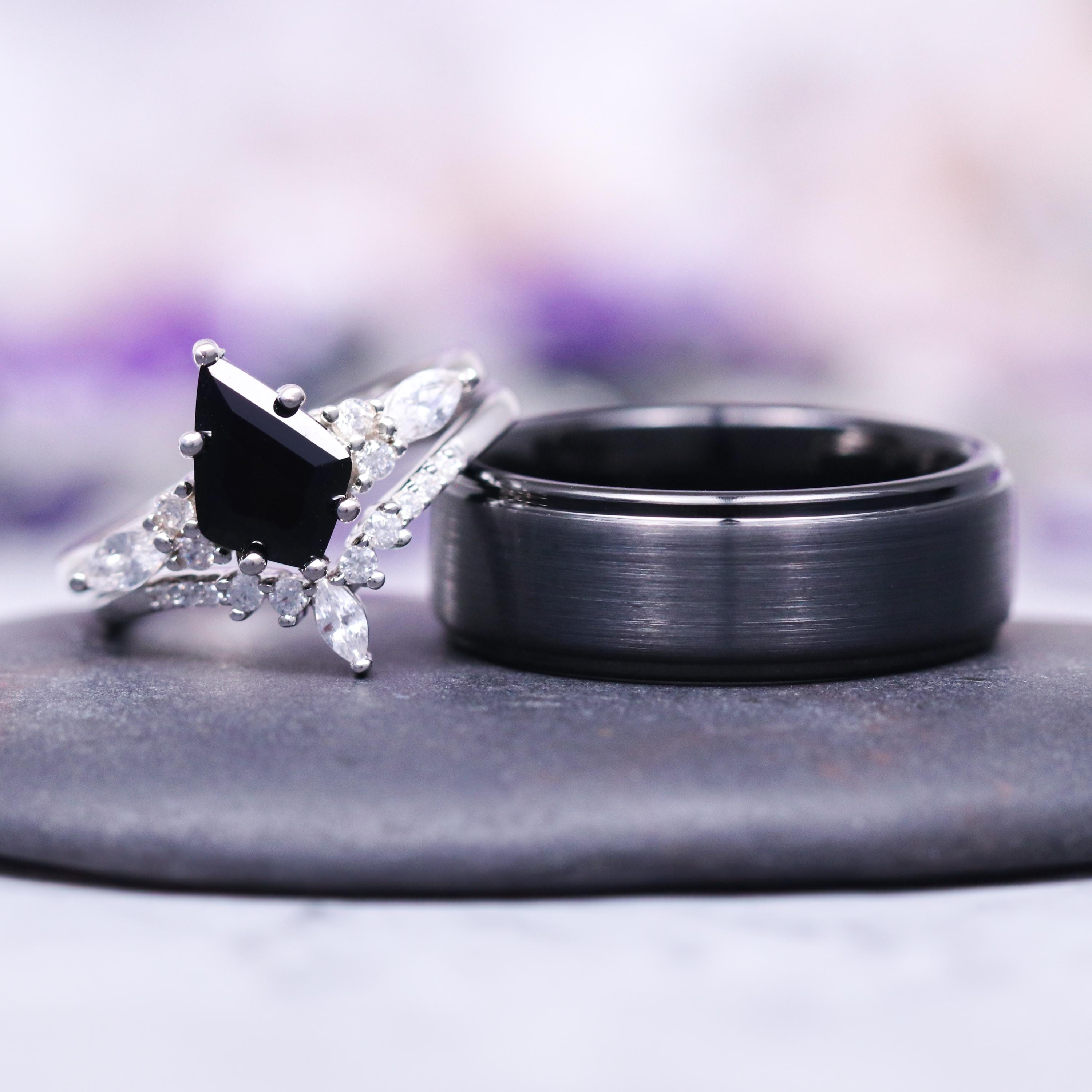 Skye Kite® Black Onyx Couples Ring Set- His and Hers Black Diamond