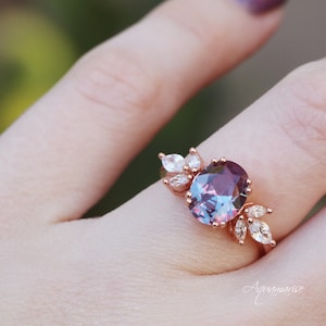 Eva Alexandrite Ring 14K Rose Gold Vermeil Ring Engagement Ring Promise Ring Color Changing Stone June Birthstone Anniversary Gift For Her image 5