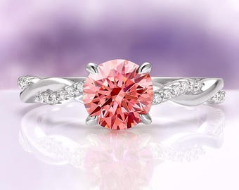 Orange Sapphire Ring in 925 Sterling Silver- Padparadscha Sapphire Engagement or Promise Ring September Birthstone- Anniversary Gift For Her