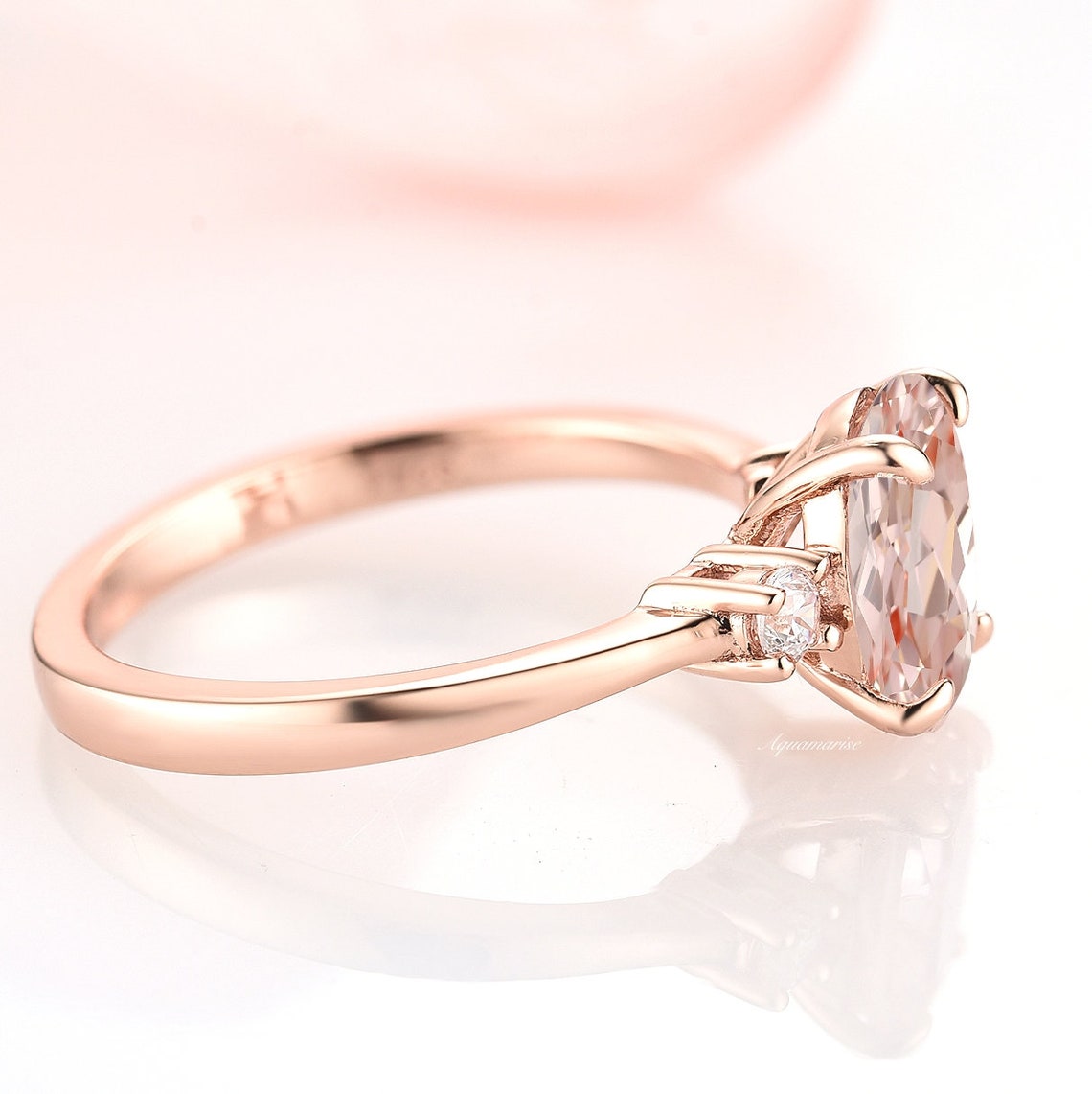 Oval Morganite Ring 14K Rose Gold Vermeil 3 Stone Engagement - Etsy