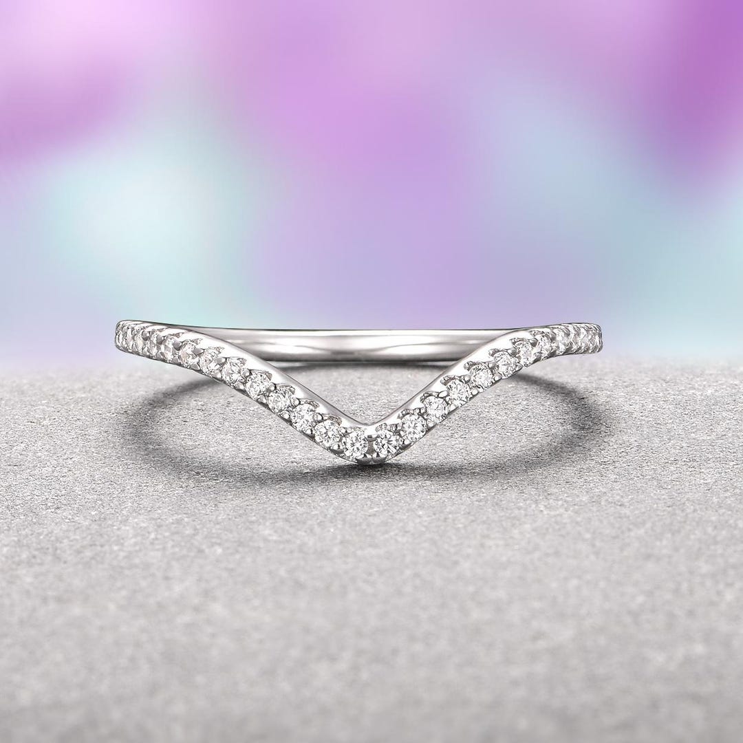 Chevron Wedding Band in 925 Sterling Silver- Curved Stacking Ring, Arc ...